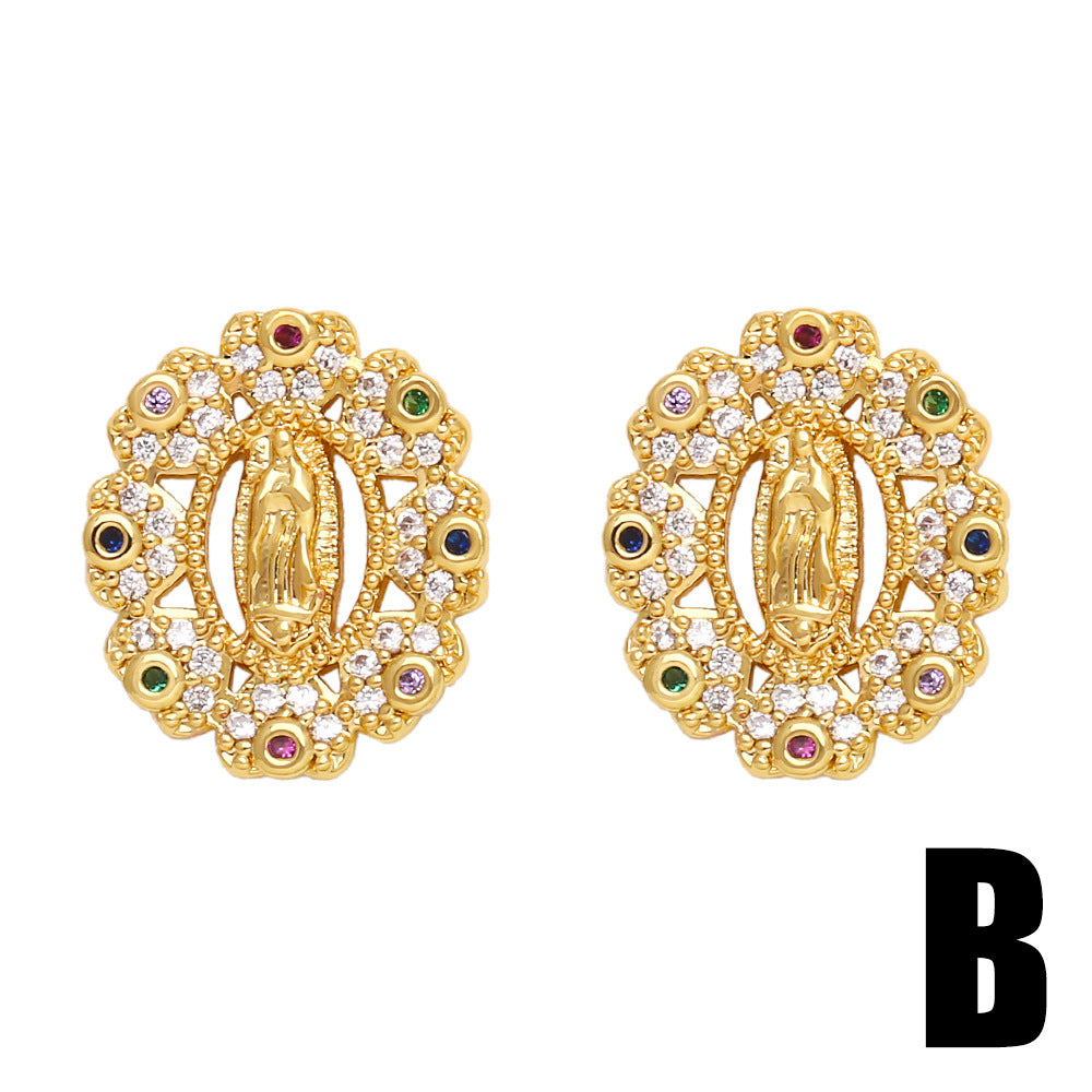 Pendientes De Cobre De La Virgen María De Zirconia Al Por Mayor